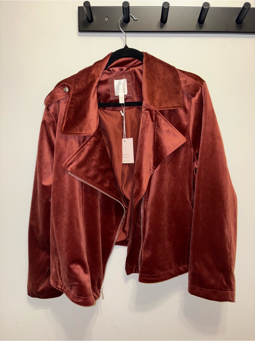 LC Lauren Conrad Rust Velvet Bomber Moto Jacket